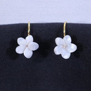 White Mother of Pearl Flower Hook Earrings – Sterling Silver Gold Plated